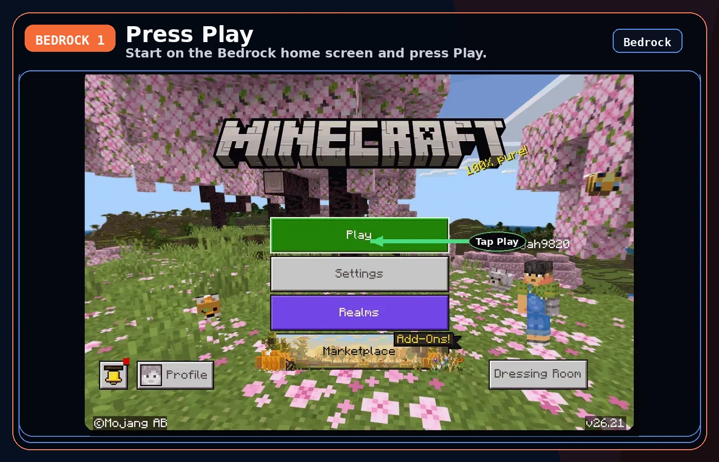 Bedrock guide slide 1 showing Play with an arrow